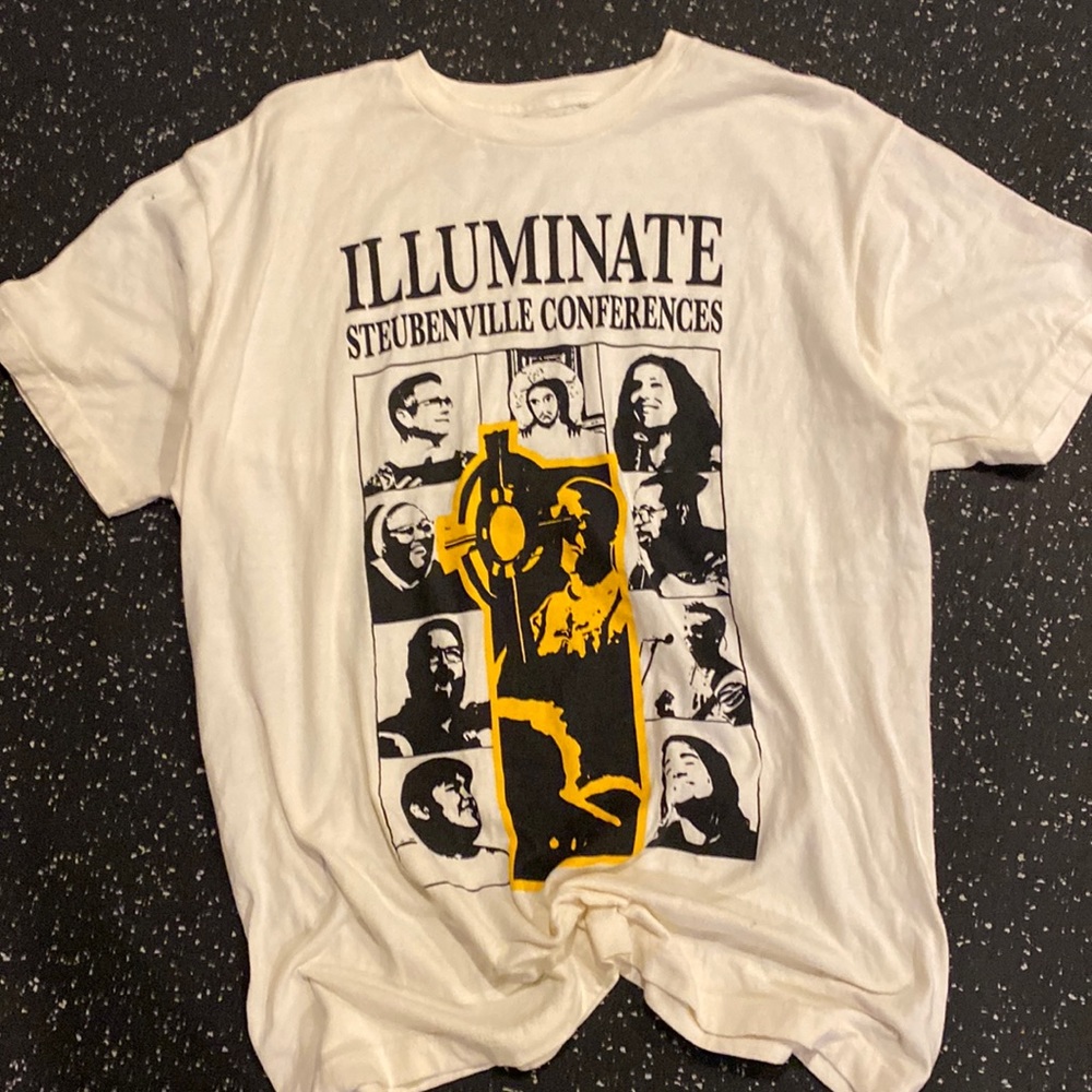 Vintage Men’s Large Illuminated White Cotton Religious Graphic T Shirt